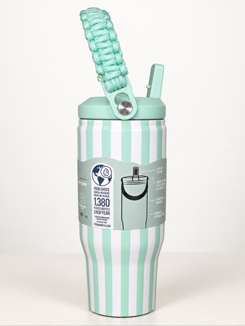 HydraGear Vault 30 Oz Mint Striped Tumbler NWT